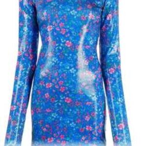 NWT THE ANDAMANE Parker Open-back Blue Floral Sequin Mini Dress XS $546